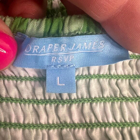 Draper James Smocked Peplum Tartan Top Womens Large Green White Flutter Sleeve - Picture 5 of 7